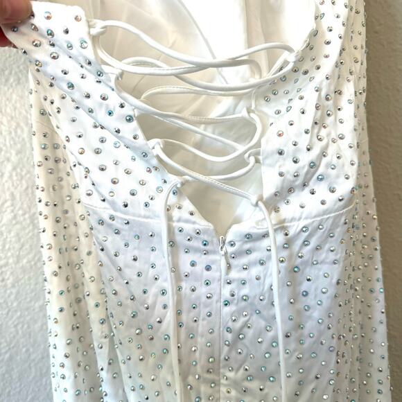 New Fashion Nova Novalux White Studded Strapless Maxi Dress Gown Size 2X - Picture 5 of 8